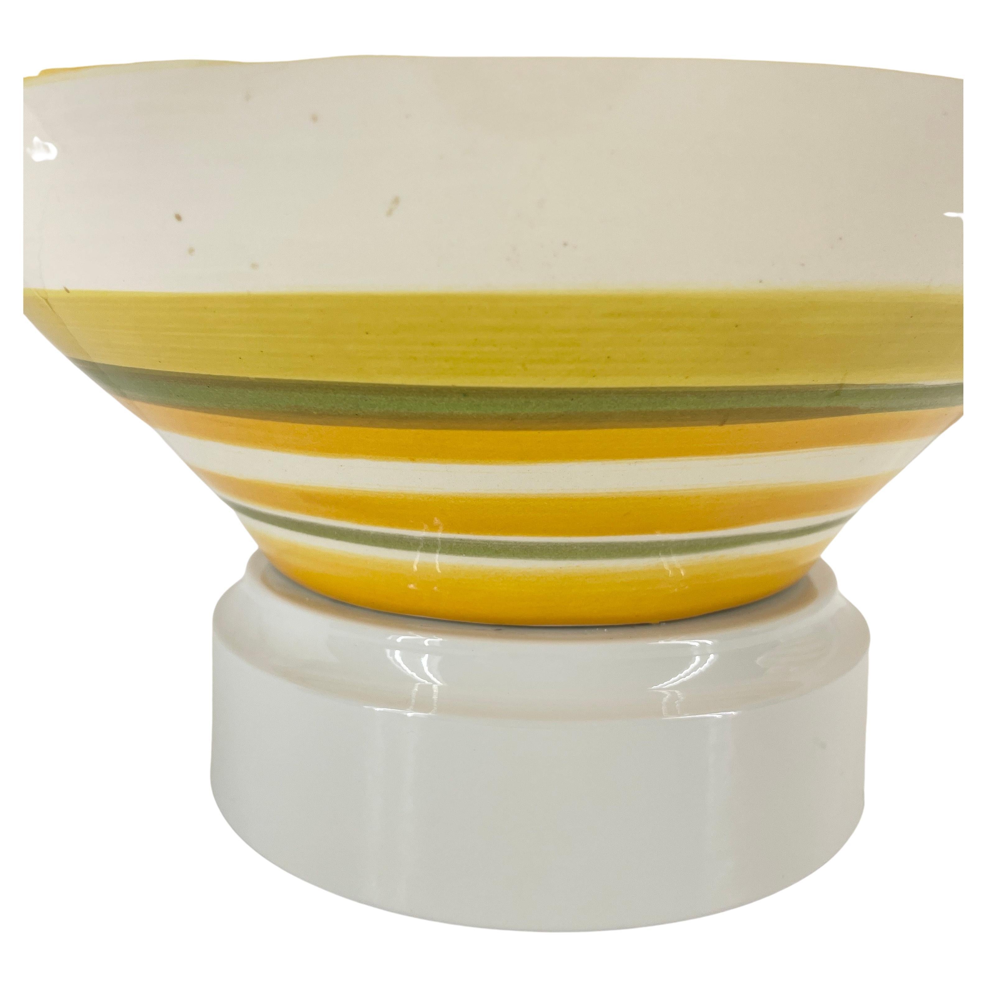 Pair Mid-Century Modern Yellow Multi Striped Ceramic Lamps  For Sale 3