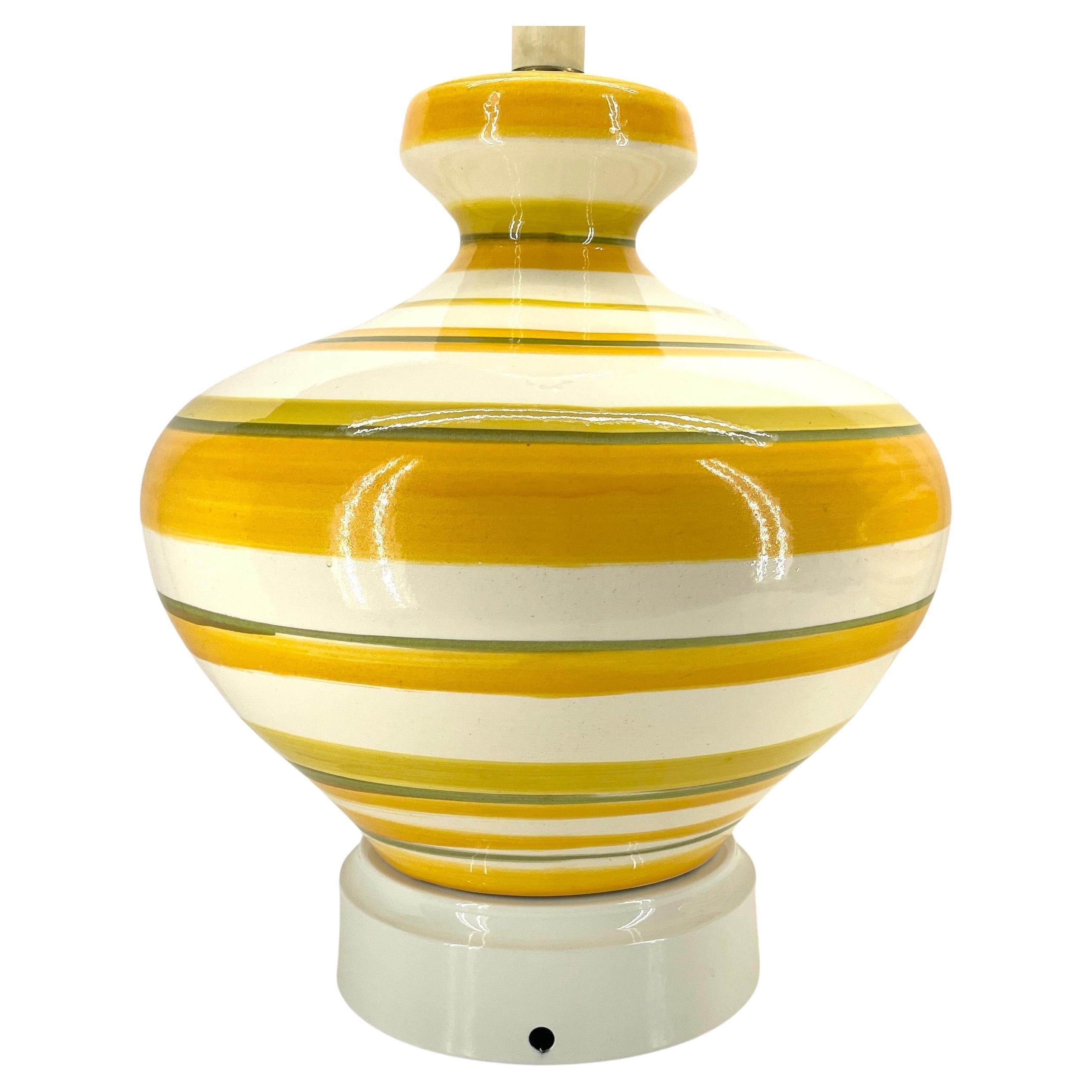 Pair Mid-Century Modern Yellow Multi Striped Ceramic Lamps  For Sale 6