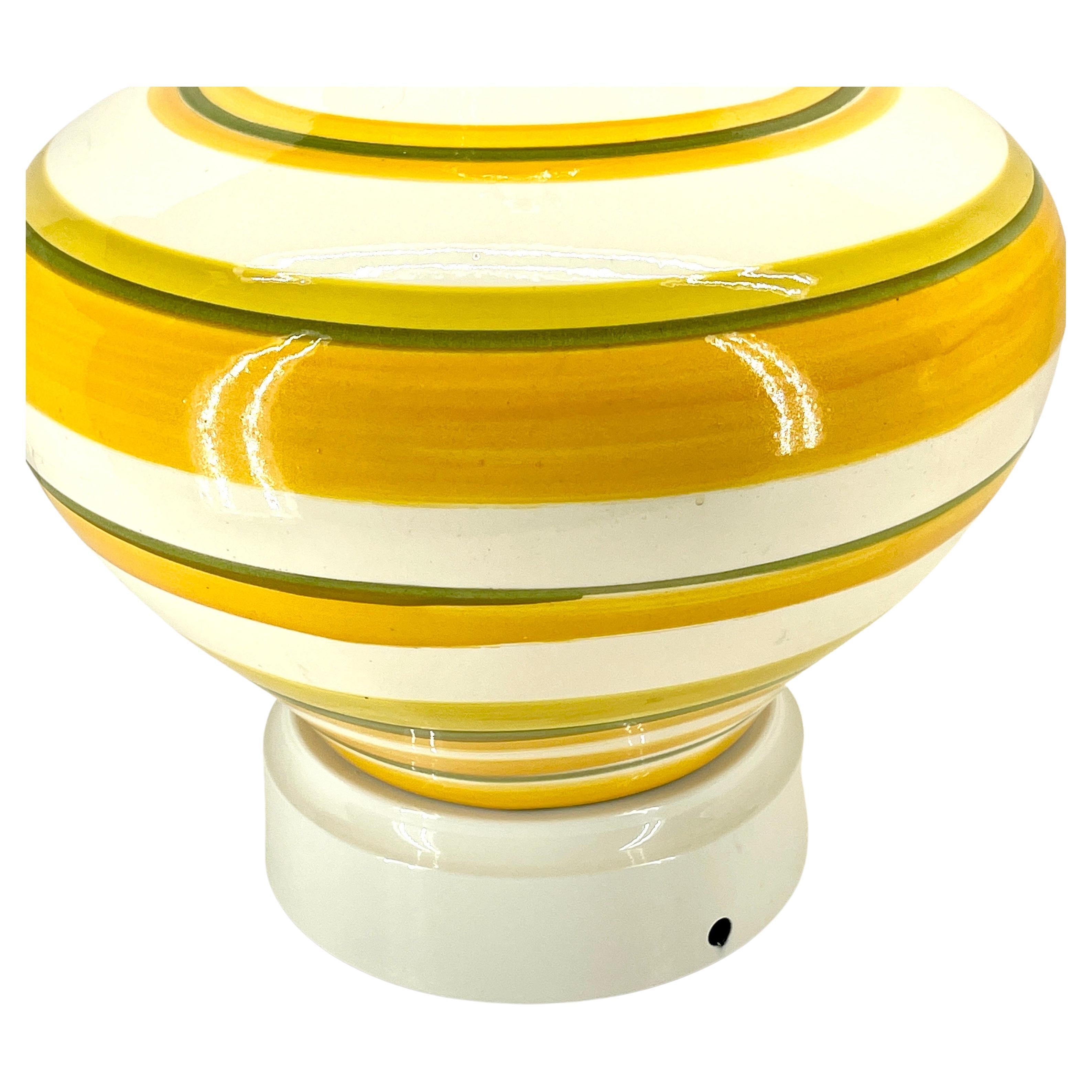 American Pair Mid-Century Modern Yellow Multi Striped Ceramic Lamps  For Sale