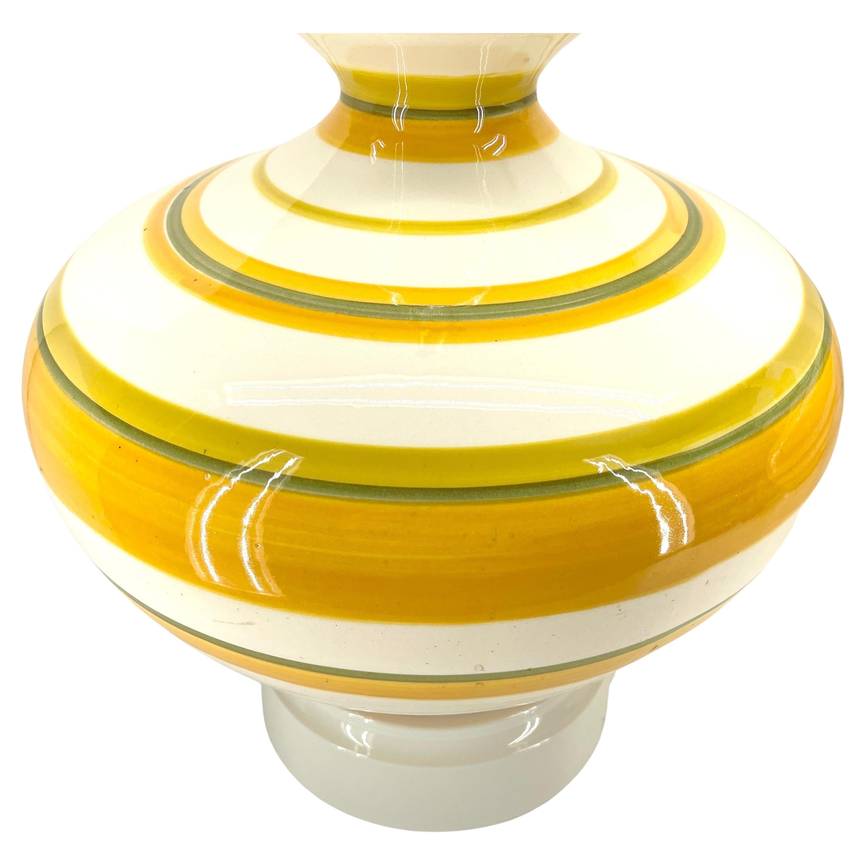 Pair Mid-Century Modern Yellow Multi Striped Ceramic Lamps  For Sale 1