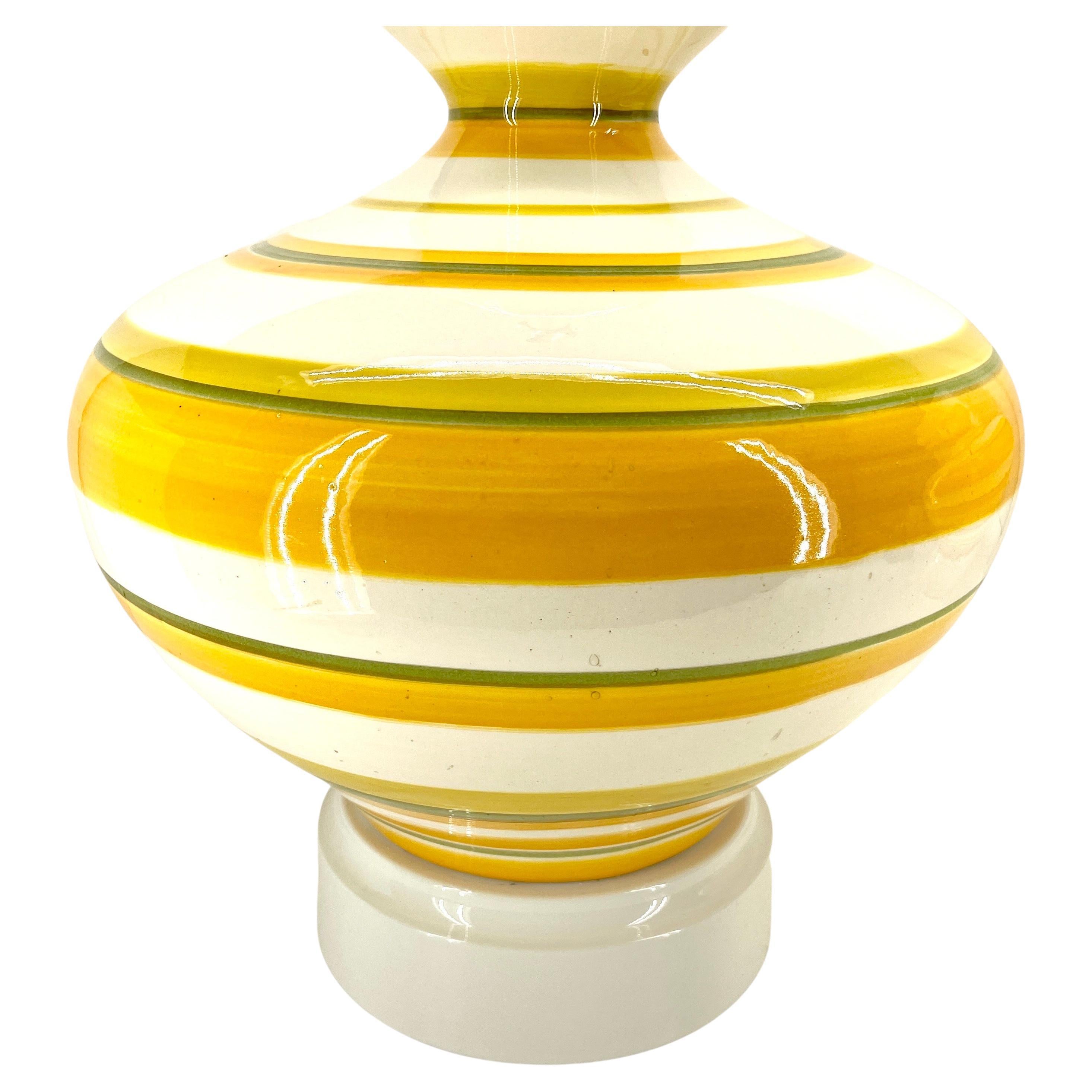 Pair Mid-Century Modern Yellow Multi Striped Ceramic Lamps  For Sale 2