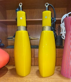 Pair Mid-Century Modern Yellow Vistosi Pendant Lights, Murano Glass, 1960