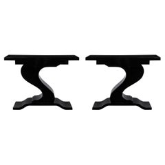 Pair Mid-Century Modernist Asymmetrical Sculptural Console Table W/ Tiered Base