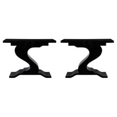 Pair Mid-Century Modernist Asymmetrical Sculptural Console Table W/ Tiered Base