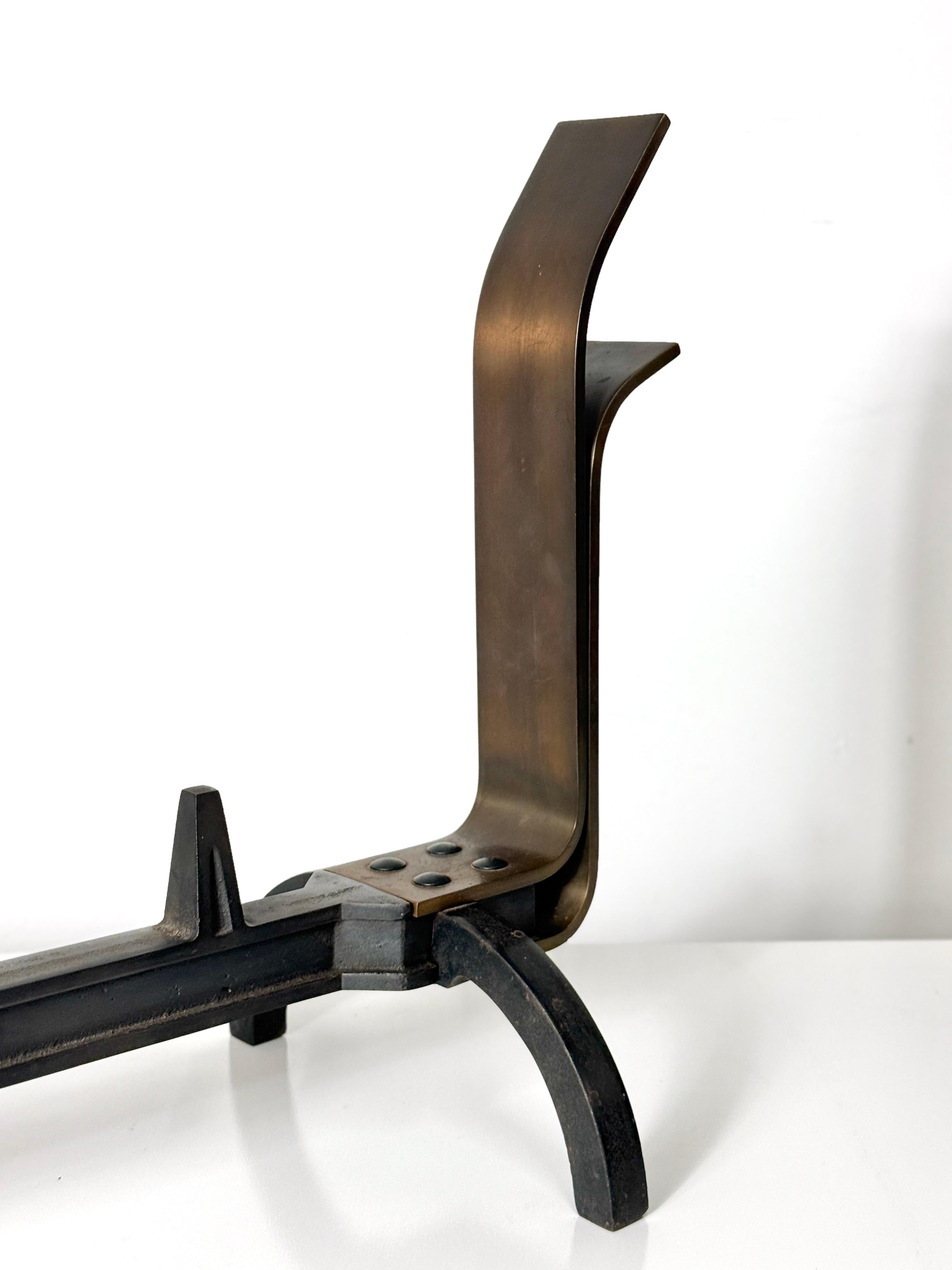 Pair Mid Century Modernist Bronze Andirons by The Saarinen Swanson Group 1940's For Sale 3