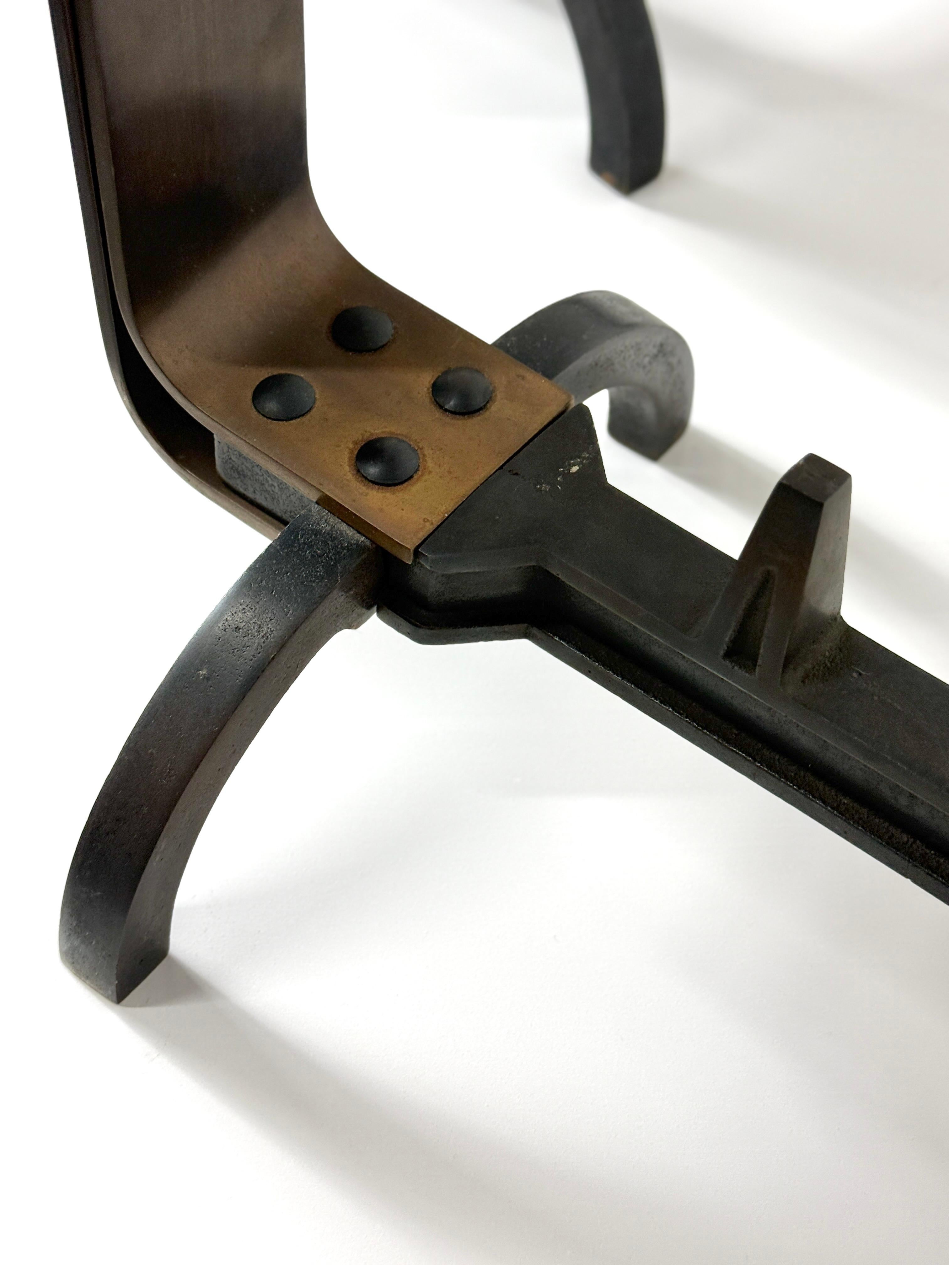 Pair Mid Century Modernist Bronze Andirons by The Saarinen Swanson Group 1940's For Sale 4
