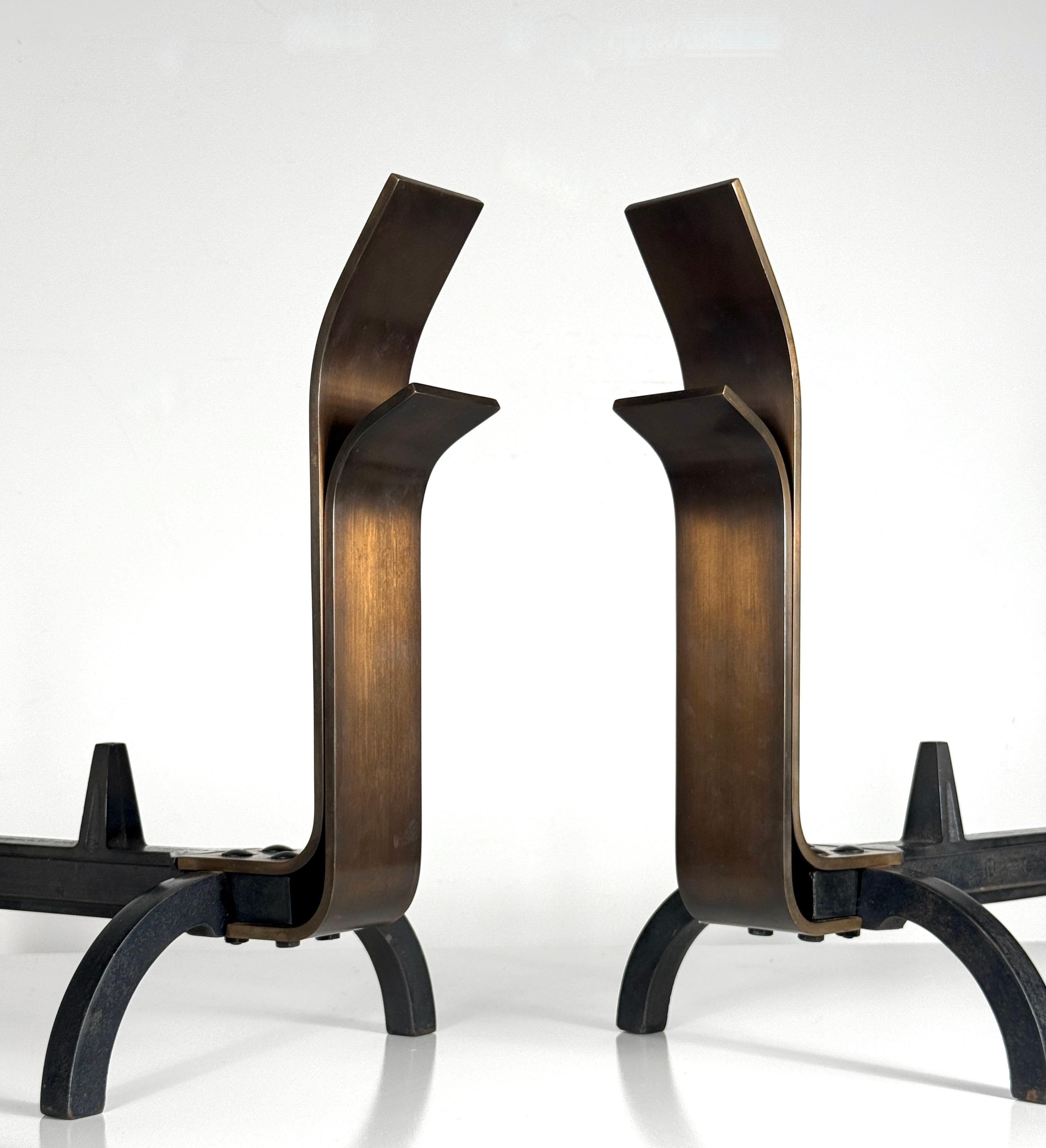 Mid-20th Century Pair Mid Century Modernist Bronze Andirons by The Saarinen Swanson Group 1940's For Sale