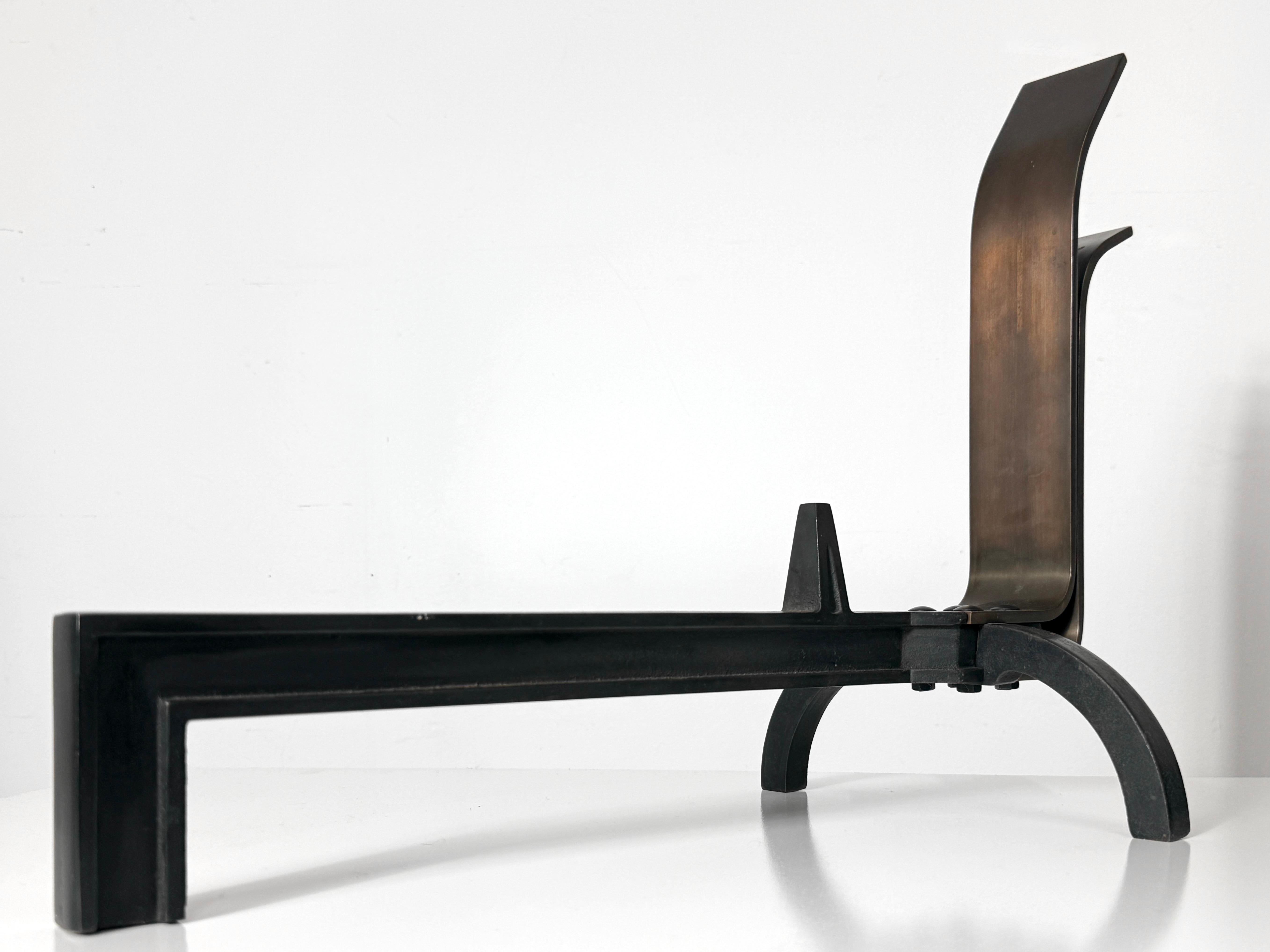 Pair Mid Century Modernist Bronze Andirons by The Saarinen Swanson Group 1940's For Sale 2