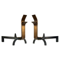 Pair Mid Century Modernist Bronze Andirons by The Saarinen Swanson Group 1940's