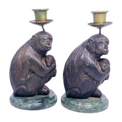 Pair mid century  Monkey Form Bronze Candlesticks / Candle Holders