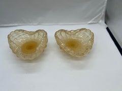 Pair, Mid Century Murano Hand Blown Gold Speckled Catch-All Bowls