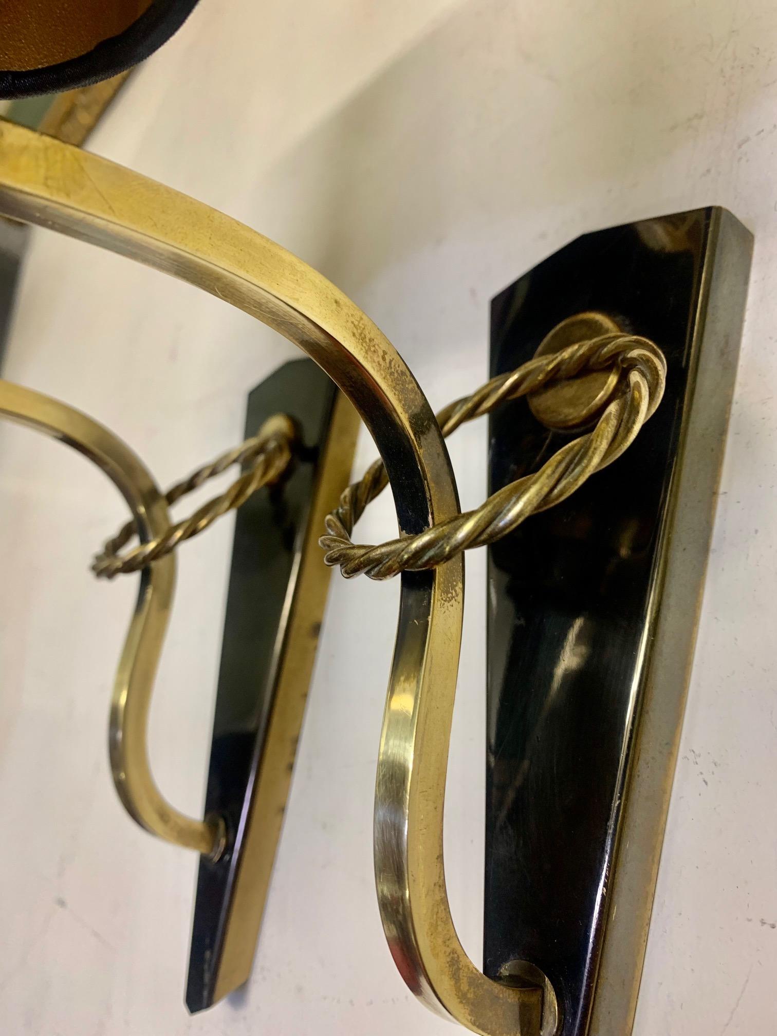 Pair Mid Century Neoclassical Arlus Brass and Gun Metal Wall Sconces 1
