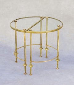 Pair Mid-Century Neoclassical Brass & Glass Demi-Lune Side/EndTables/Nightstands