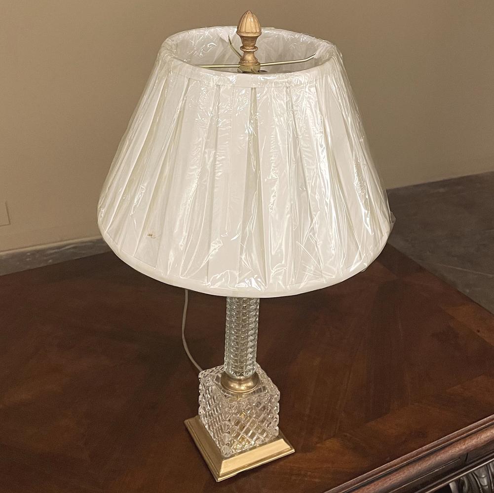 Pair Mid-Century Neoclassical Cut Crystal & Brass Table Lamps For Sale 4