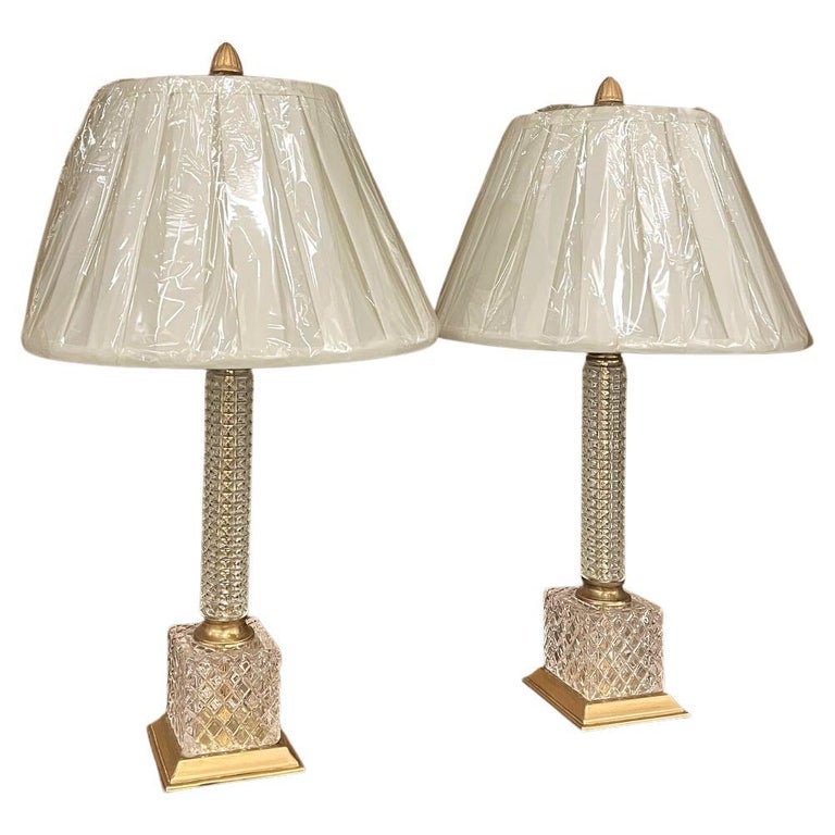Pair Mid-Century Neoclassical Cut Crystal and Brass Table Lamps For Sale at  1stDibs