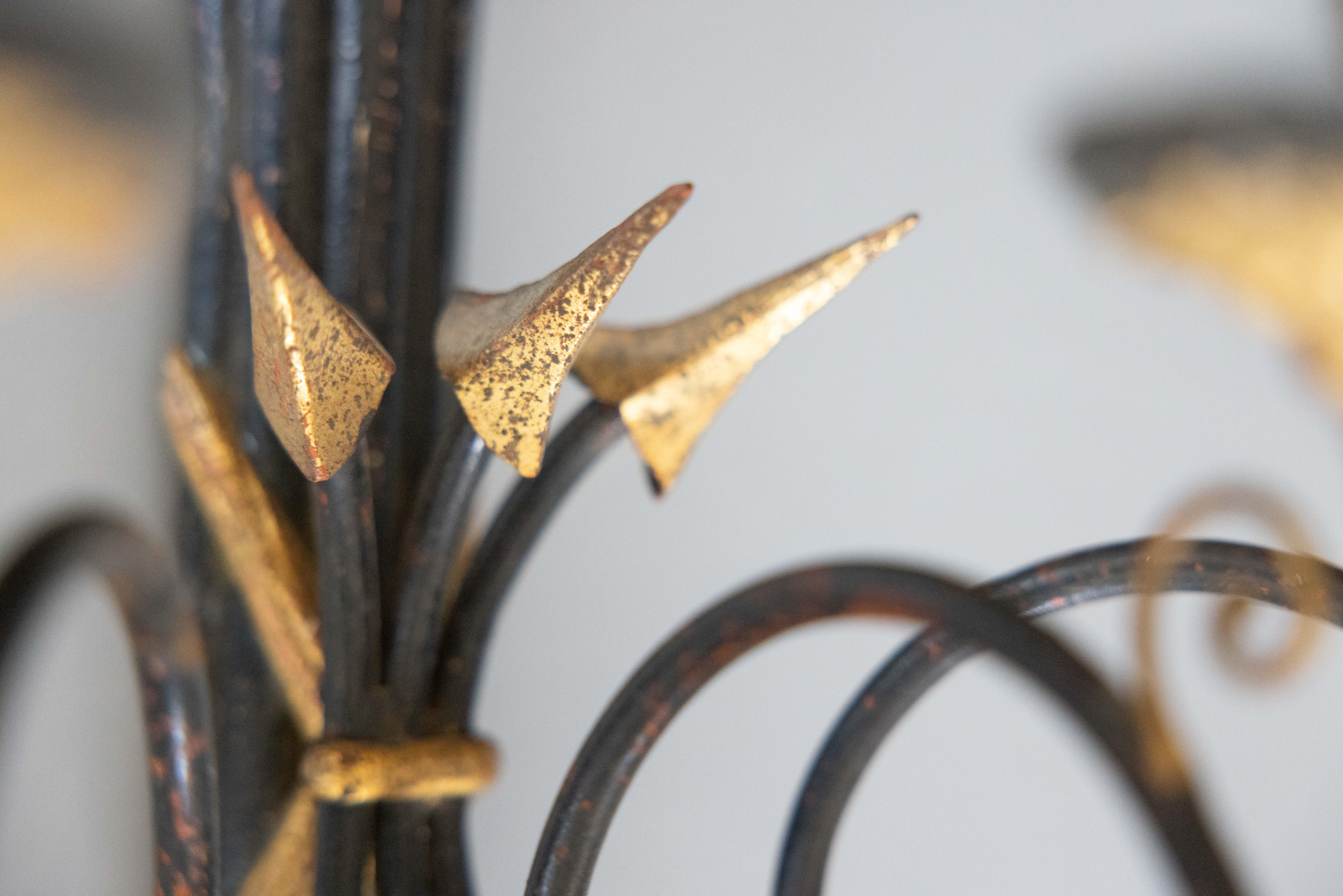 Pair Mid-Century Neoclassical Italian Black & Gold Giltwood Arrow Candle Sconces For Sale 3