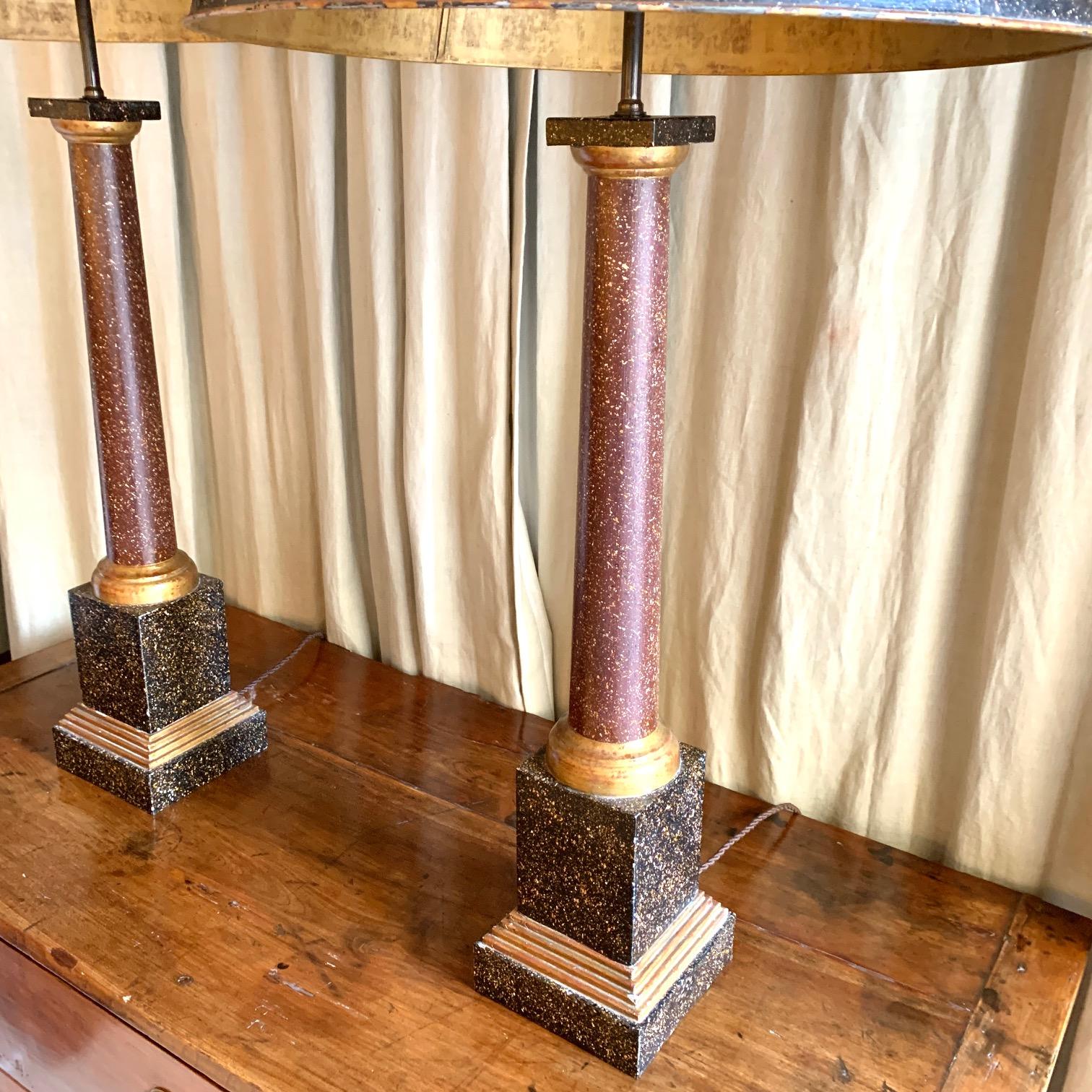 Midcentury Neoclassical Metal and Faux Phorphyry Table Lamps Jansen Style, Pair For Sale 11