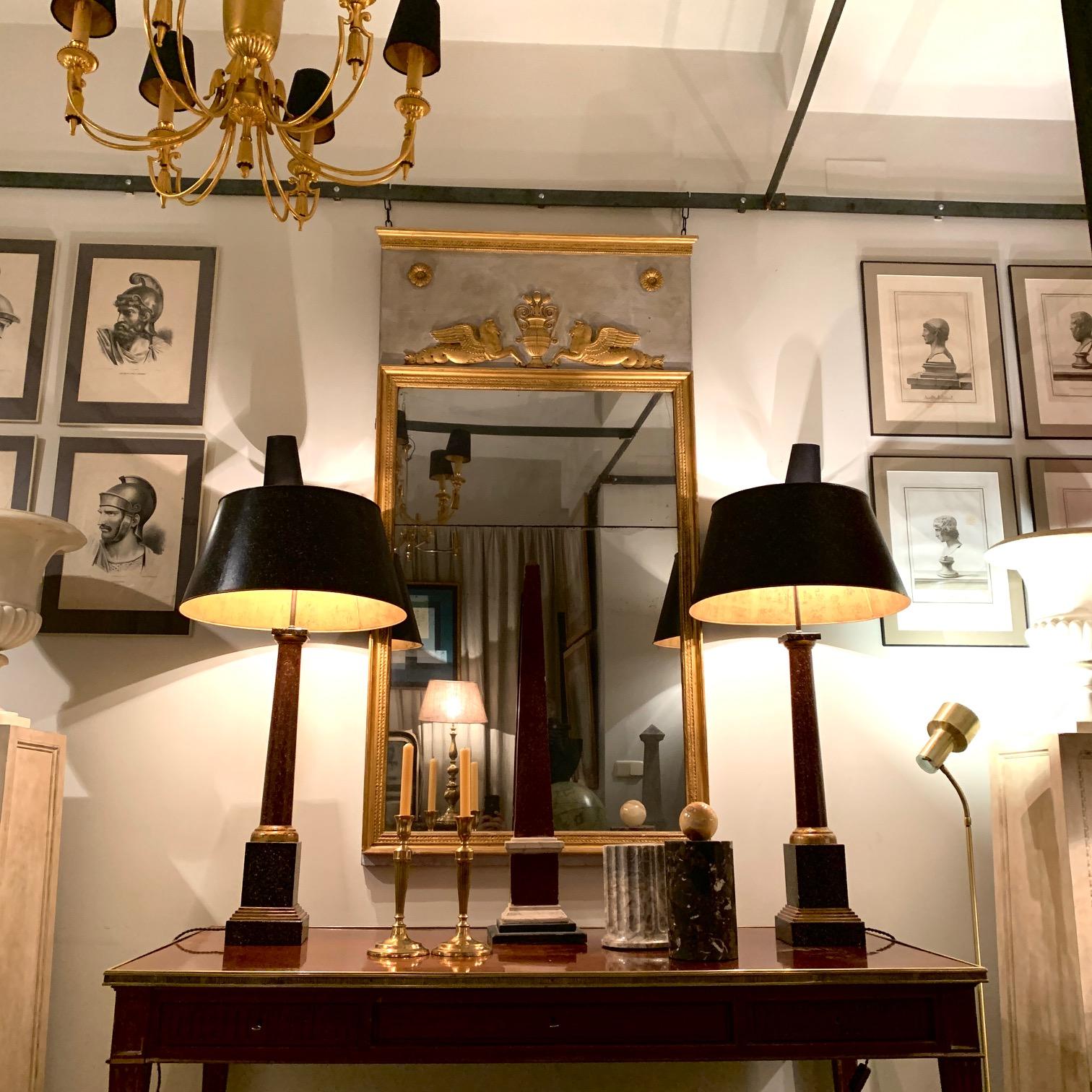 Neoklassizistische Tischlampen aus Metall und Phorphyr aus der Mitte des Jahrhunderts im Jansen-Stil, Paar im Angebot 12