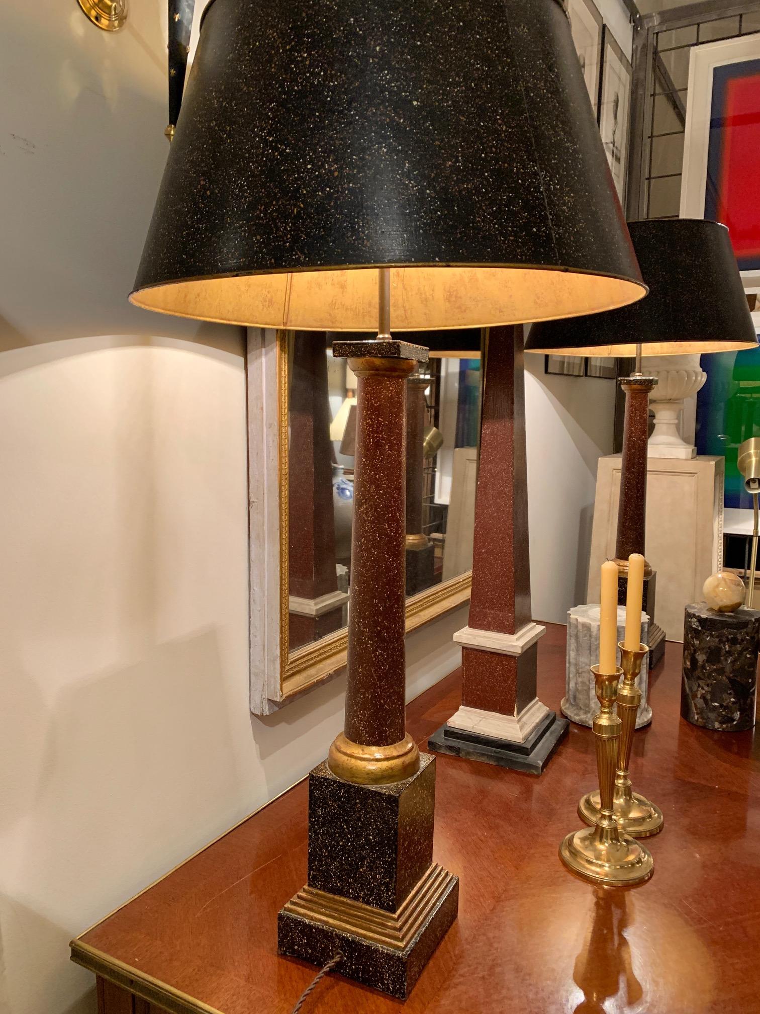 Neoklassizistische Tischlampen aus Metall und Phorphyr aus der Mitte des Jahrhunderts im Jansen-Stil, Paar im Angebot 13
