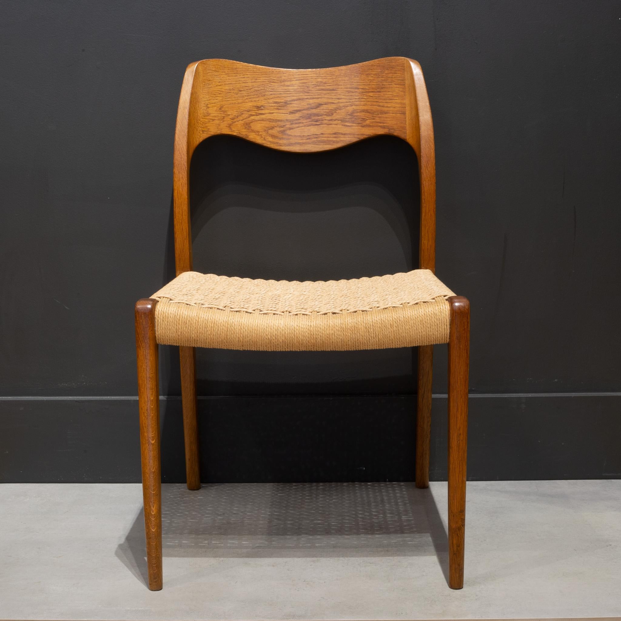 Pair Mid-century Niels Otto Moller Model #71 Teak and Rush Dining Chairs c.1960 In Good Condition In San Francisco, CA