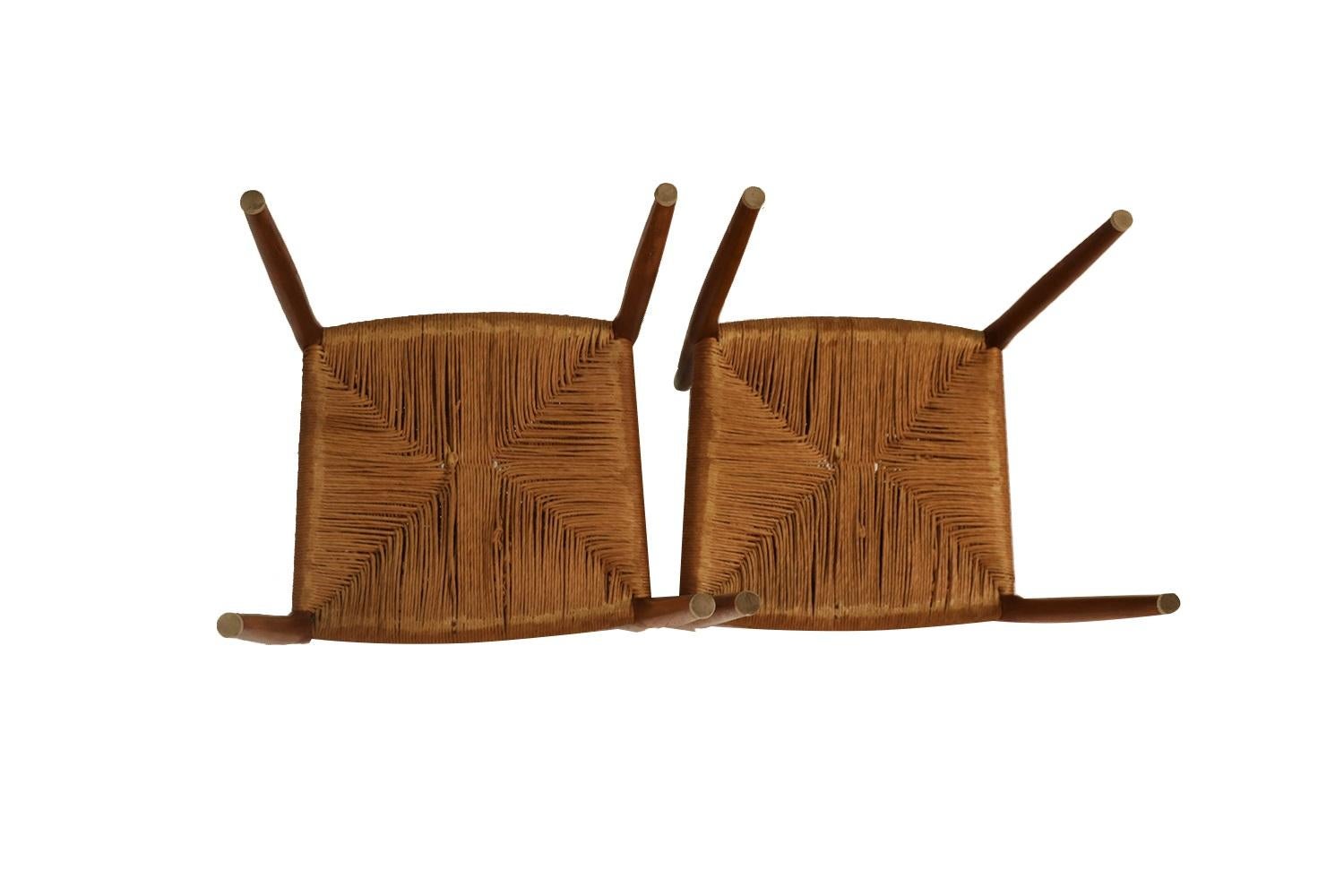 Rope Pair Mid-Century Niels Otto Moller Model 78 Teak Chairs For Sale