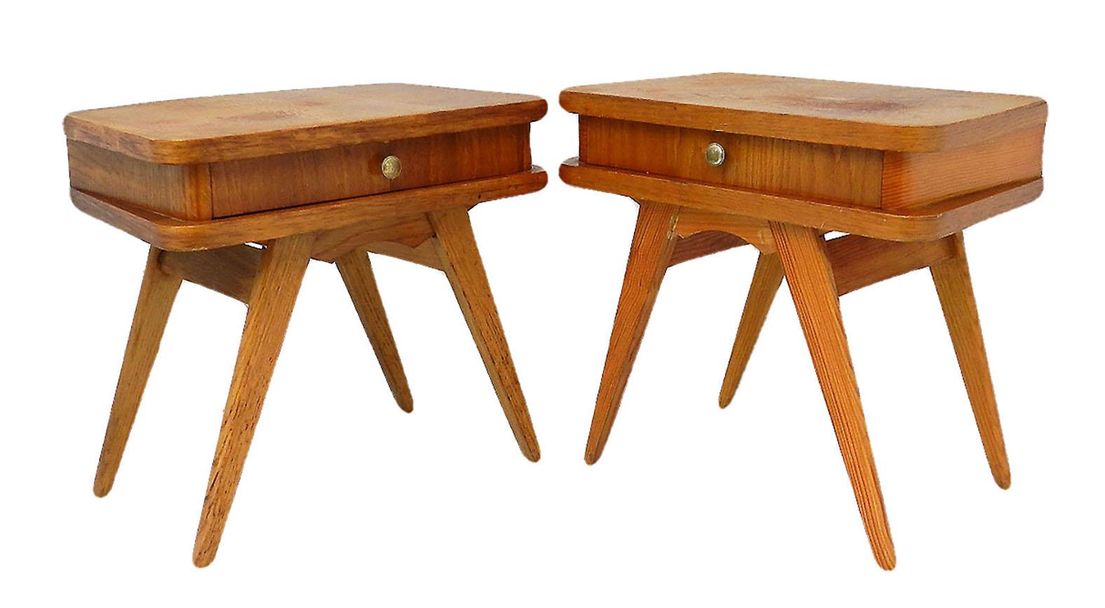 Mid-Century Modern Pair of Midcentury Nightstands Bedside Tables French Side Cabinets, circa 1950