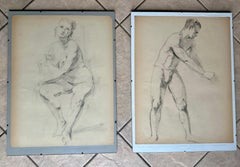 Paire de dessins d'hommes et de femmes nus du milieu du siècle