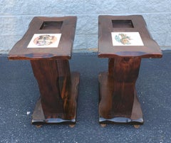 Pair Mid-Century Old Tavern Style Antiqued Pine Two-Tier  Side Tables