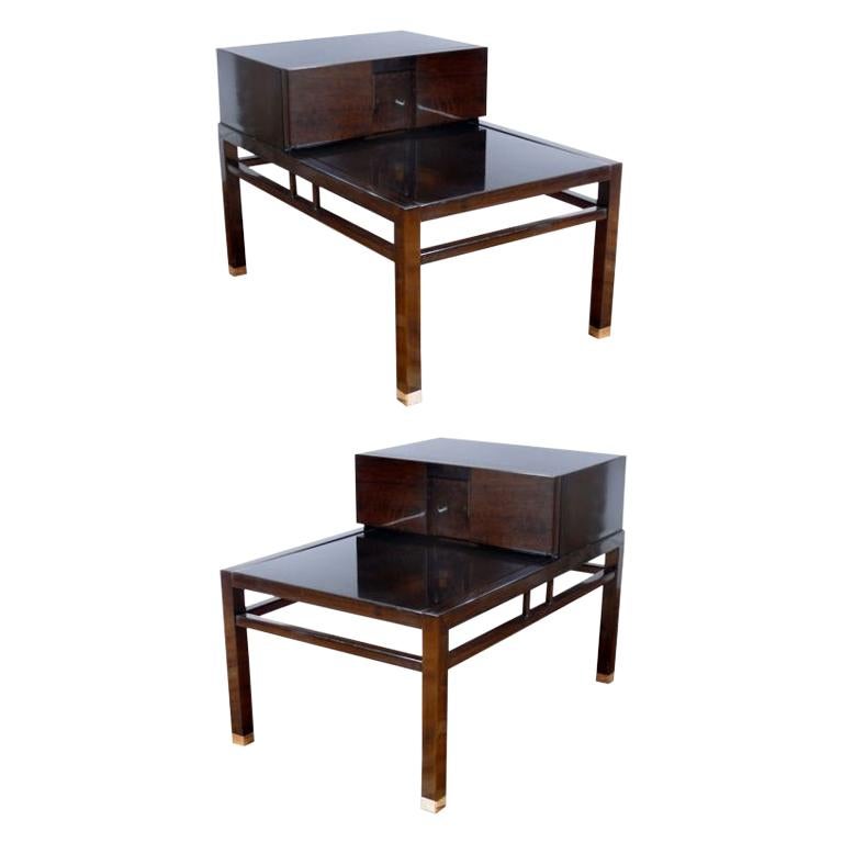 Pair of Midcentury One-Drawer Walnut End Tables