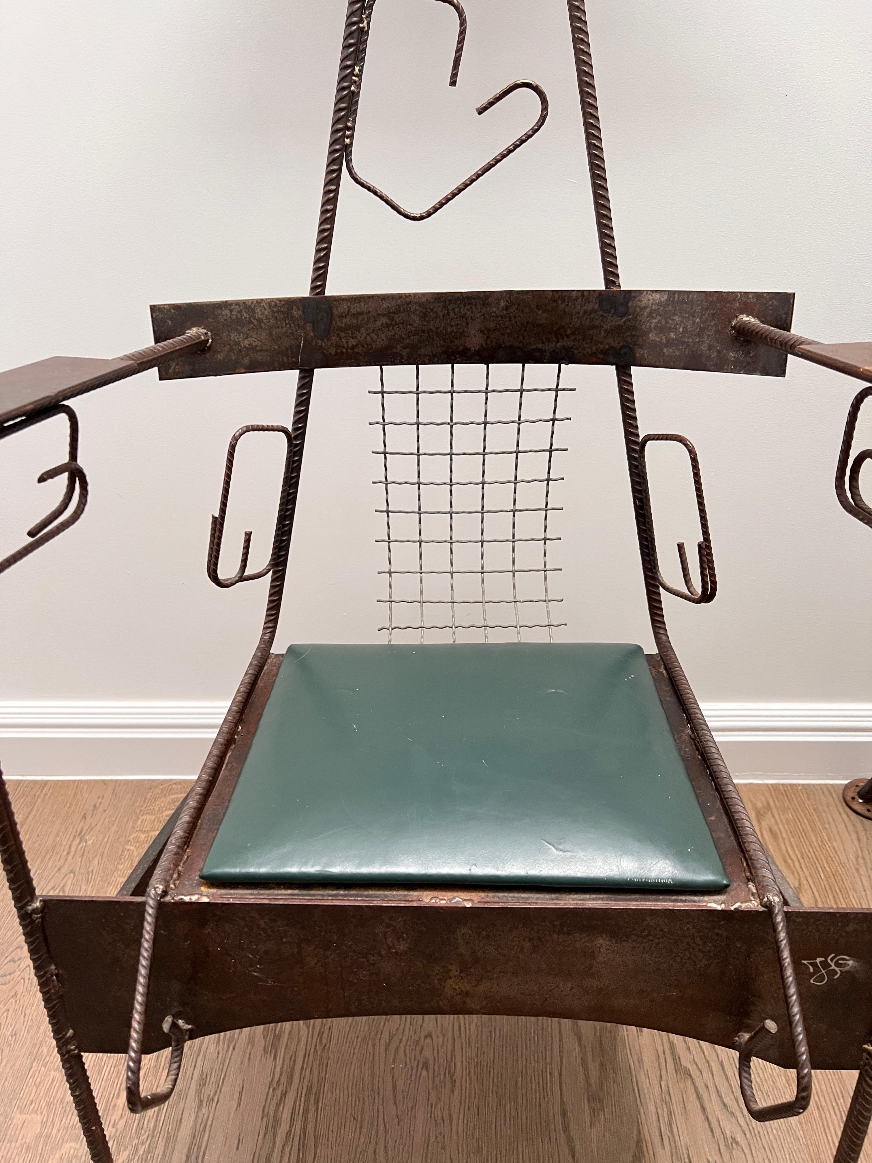 Hand-Crafted Pair Mid-Century of Sculptural Chairs with Leather seat, One-of-a-Kind For Sale