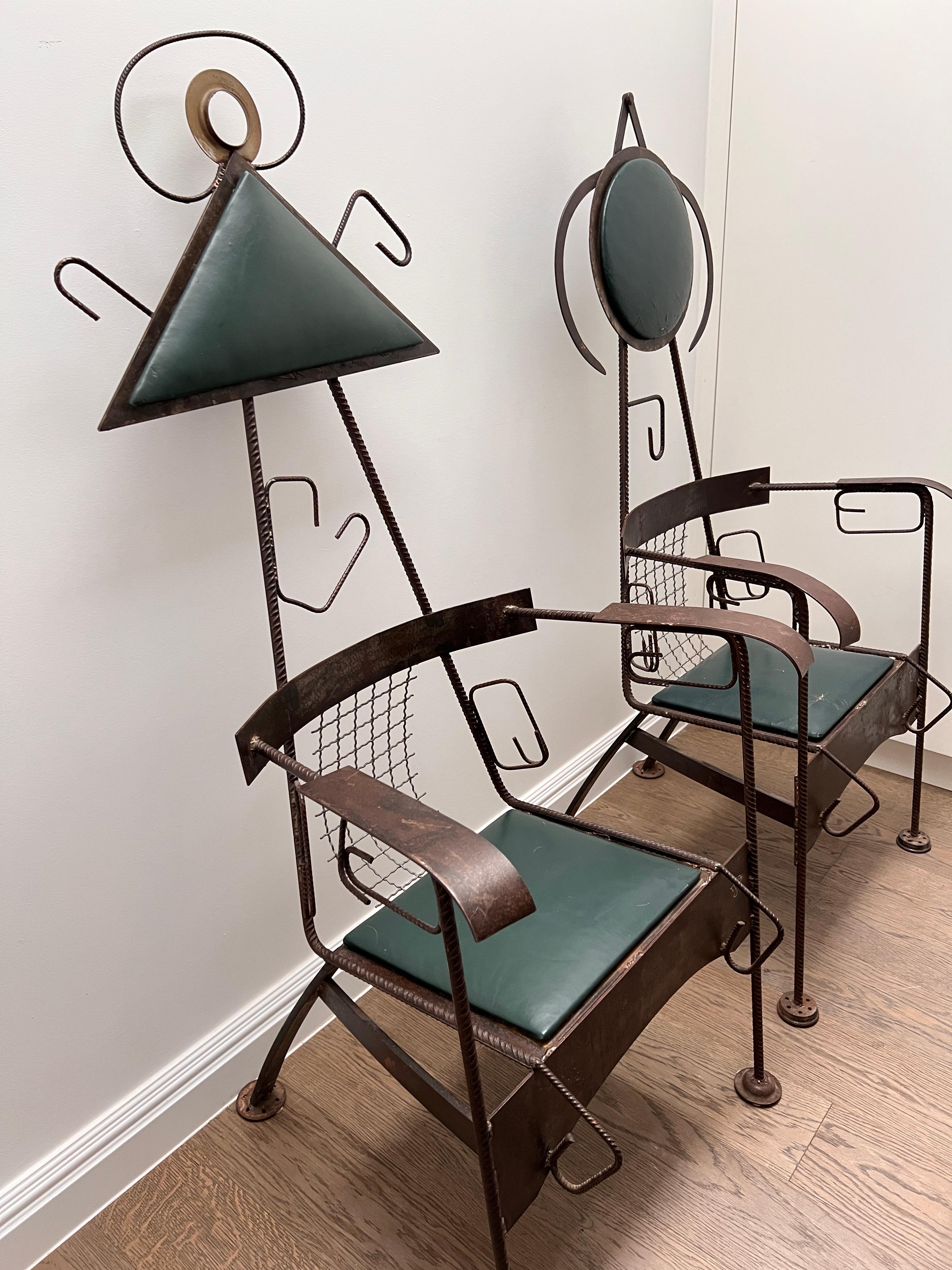 Pair Mid-Century of Sculptural Chairs with Leather seat, One-of-a-Kind In Good Condition For Sale In London, GB