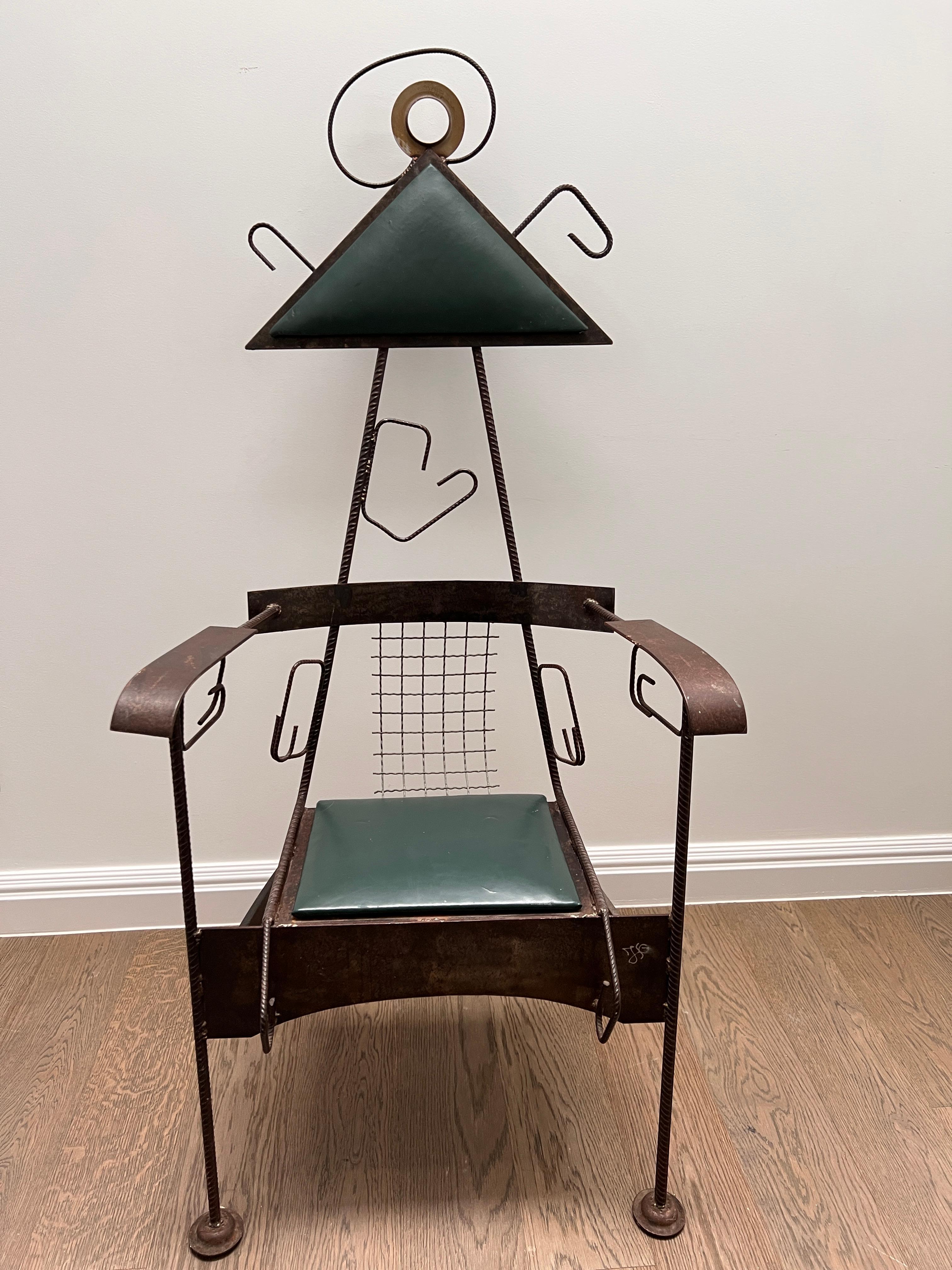 20th Century Pair Mid-Century of Sculptural Chairs with Leather seat, One-of-a-Kind For Sale