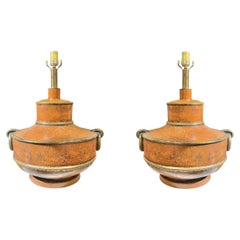 Pair Mid-Century Oriental Glazed Ceramic Table Lamps