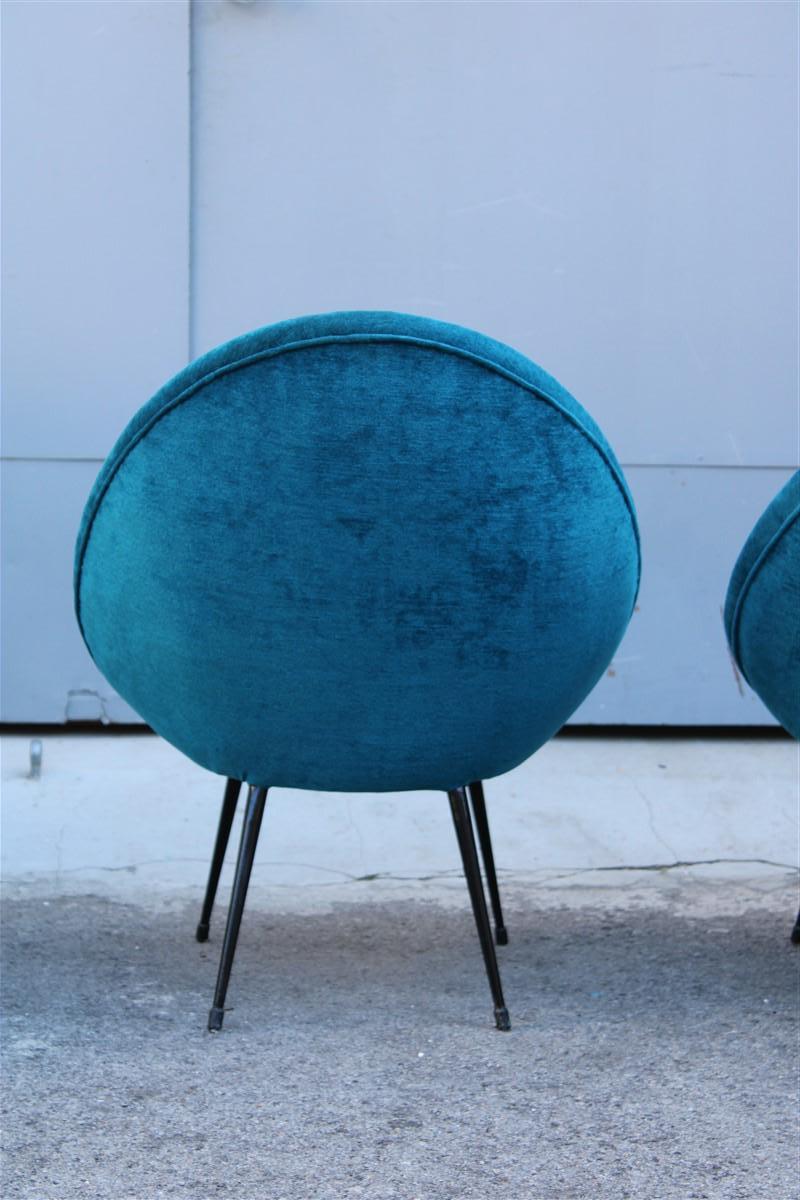 Paire de chaises ovales mi-siècle en velours bleu de style Ico Parisi et design italien, 1950 en vente 3