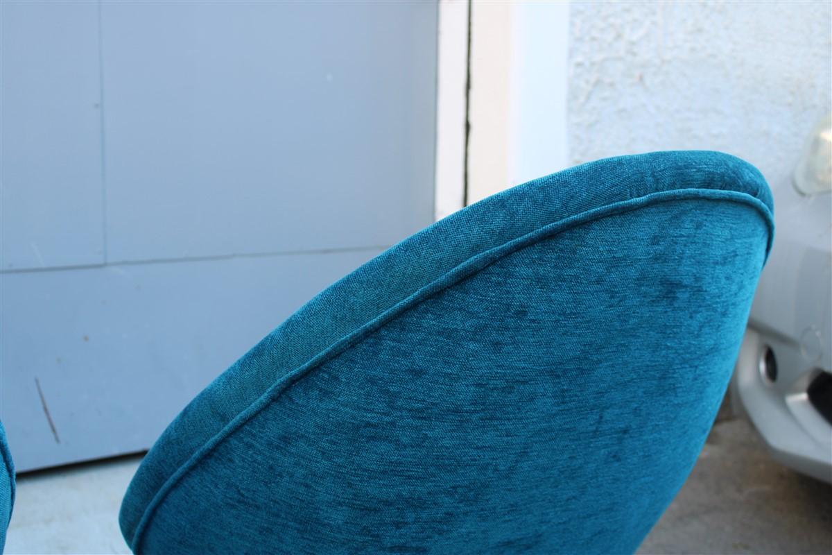 Paire de chaises ovales mi-siècle en velours bleu de style Ico Parisi et design italien, 1950 en vente 6