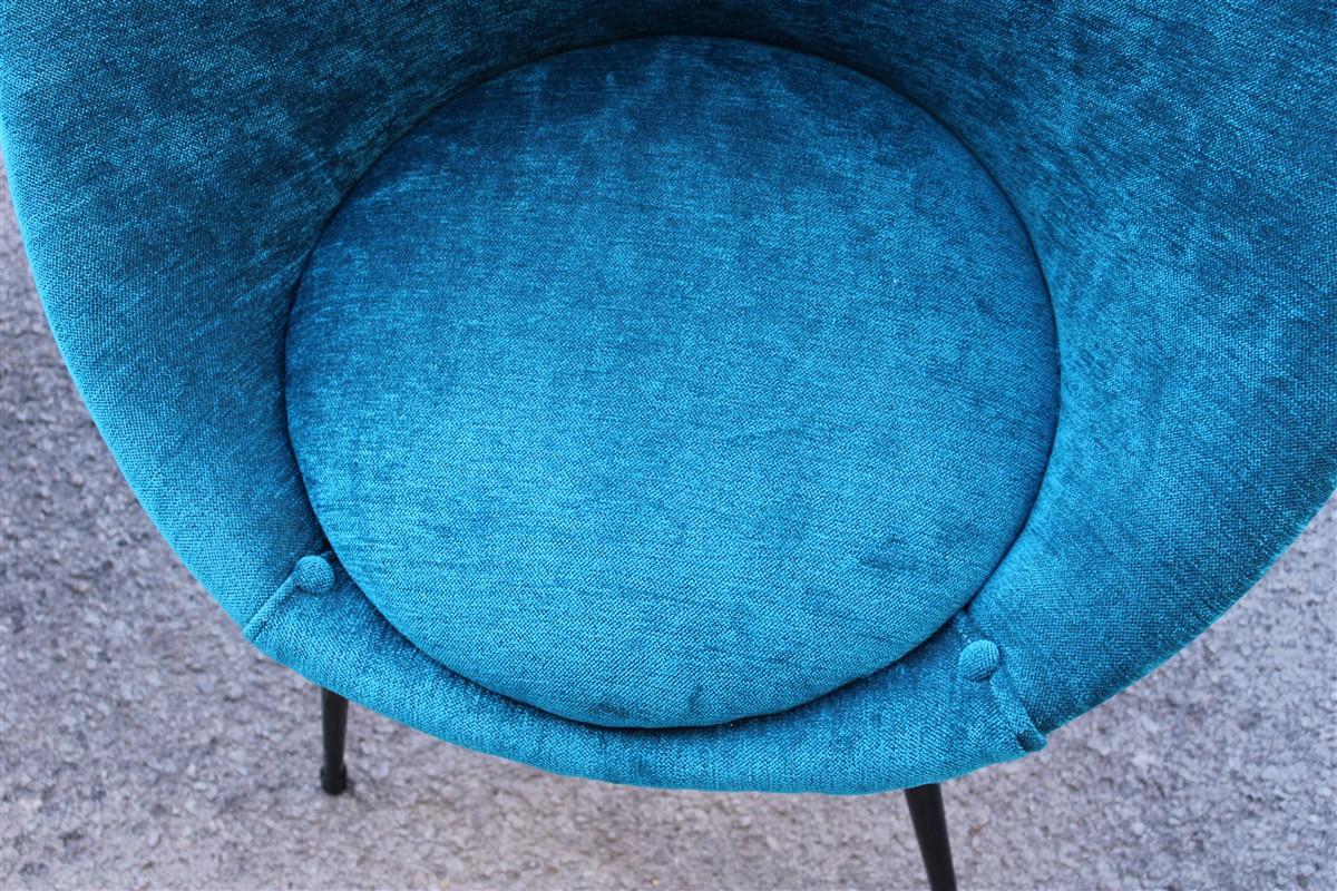 Pair Mid-Century Oval Egg Chairs Blu Velvet Ico Parisi Style Italian Design 1950 For Sale 7