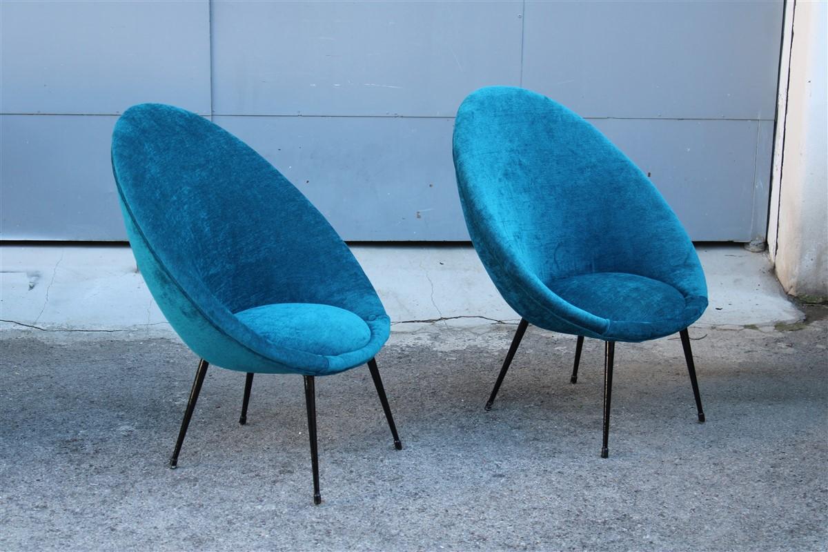 Paire de chaises ovales mi-siècle en velours bleu de style Ico Parisi et design italien, 1950 en vente 9