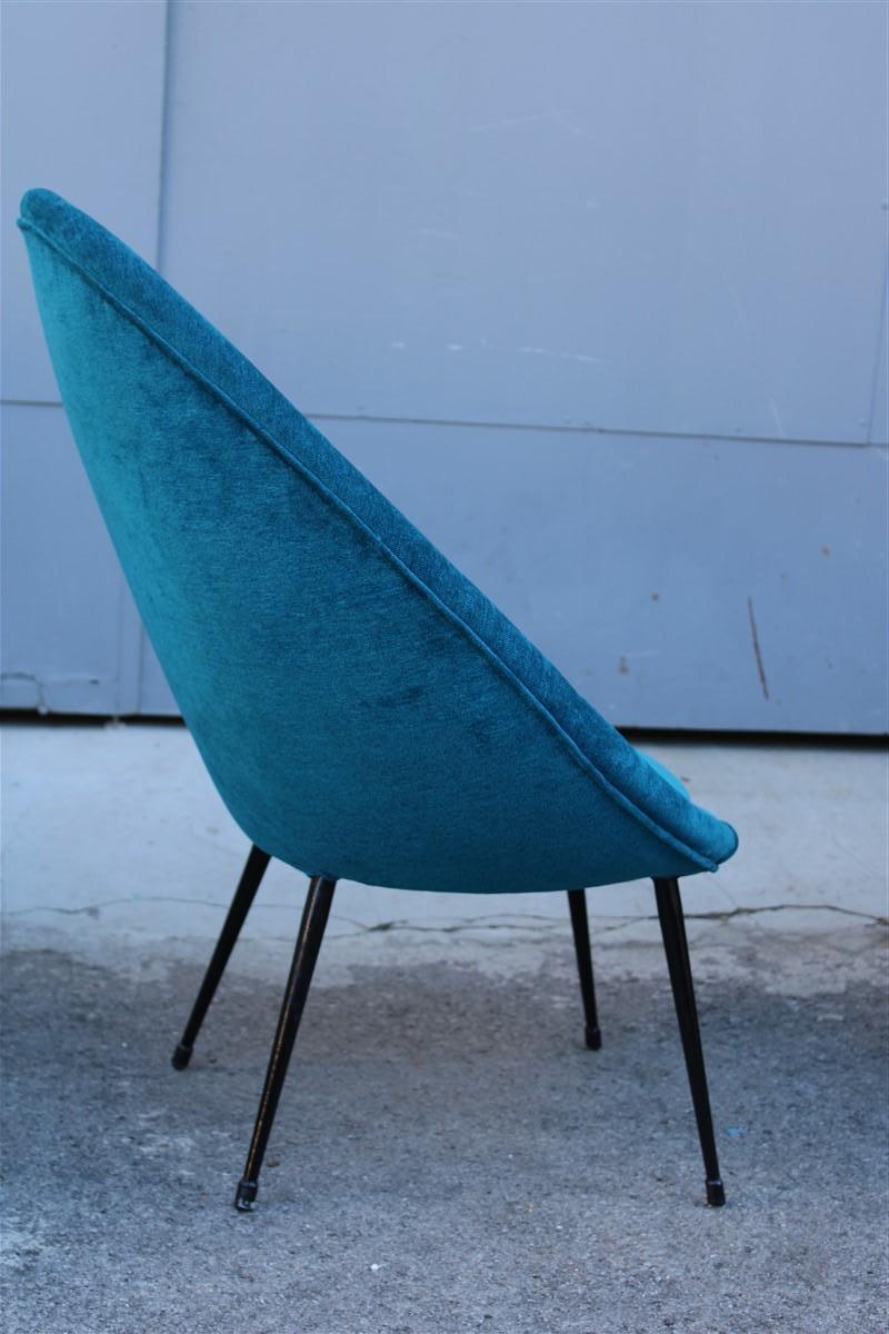 Mid-Century Modern Paire de chaises ovales mi-siècle en velours bleu de style Ico Parisi et design italien, 1950 en vente