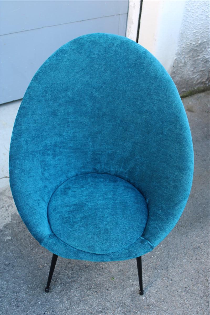 Mid-Century Modern Pair Mid-Century Oval Egg Chairs Blu Velvet Ico Parisi Style Italian Design 1950 For Sale