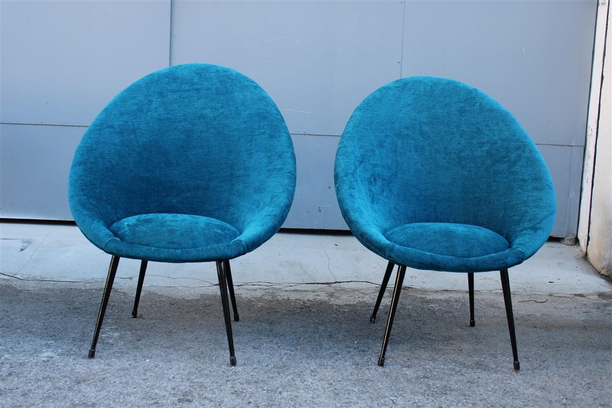 Paire de chaises ovales mi-siècle en velours bleu de style Ico Parisi et design italien, 1950 en vente 1