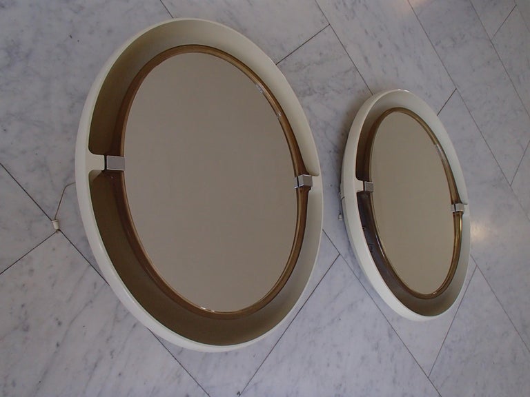 Pair of Midcentury Oval Movable Bathroom Mirrors with 4 Bulbs at 1stDibs