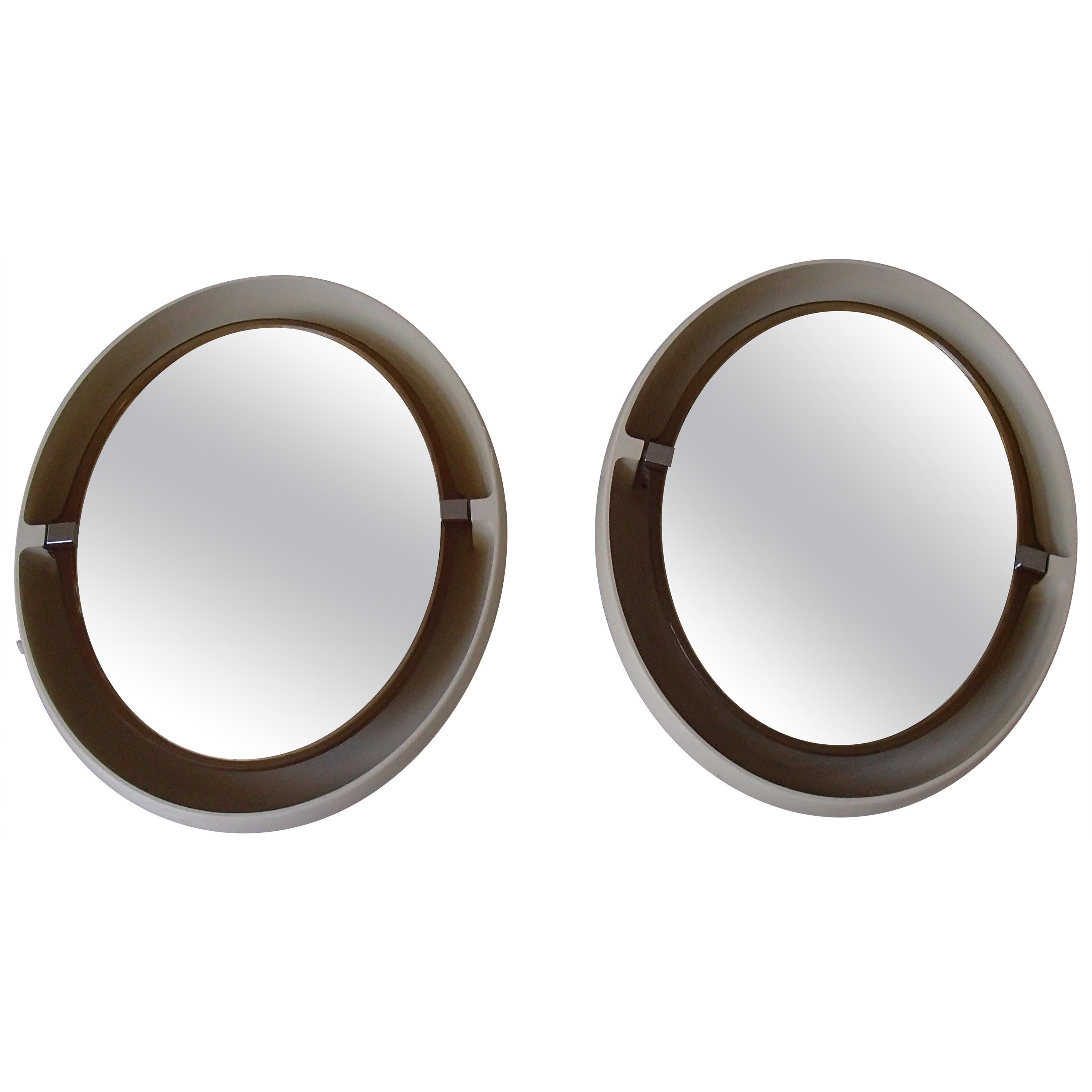 Pair of Midcentury Oval Movable Bathroom Mirrors with 4 Bulbs