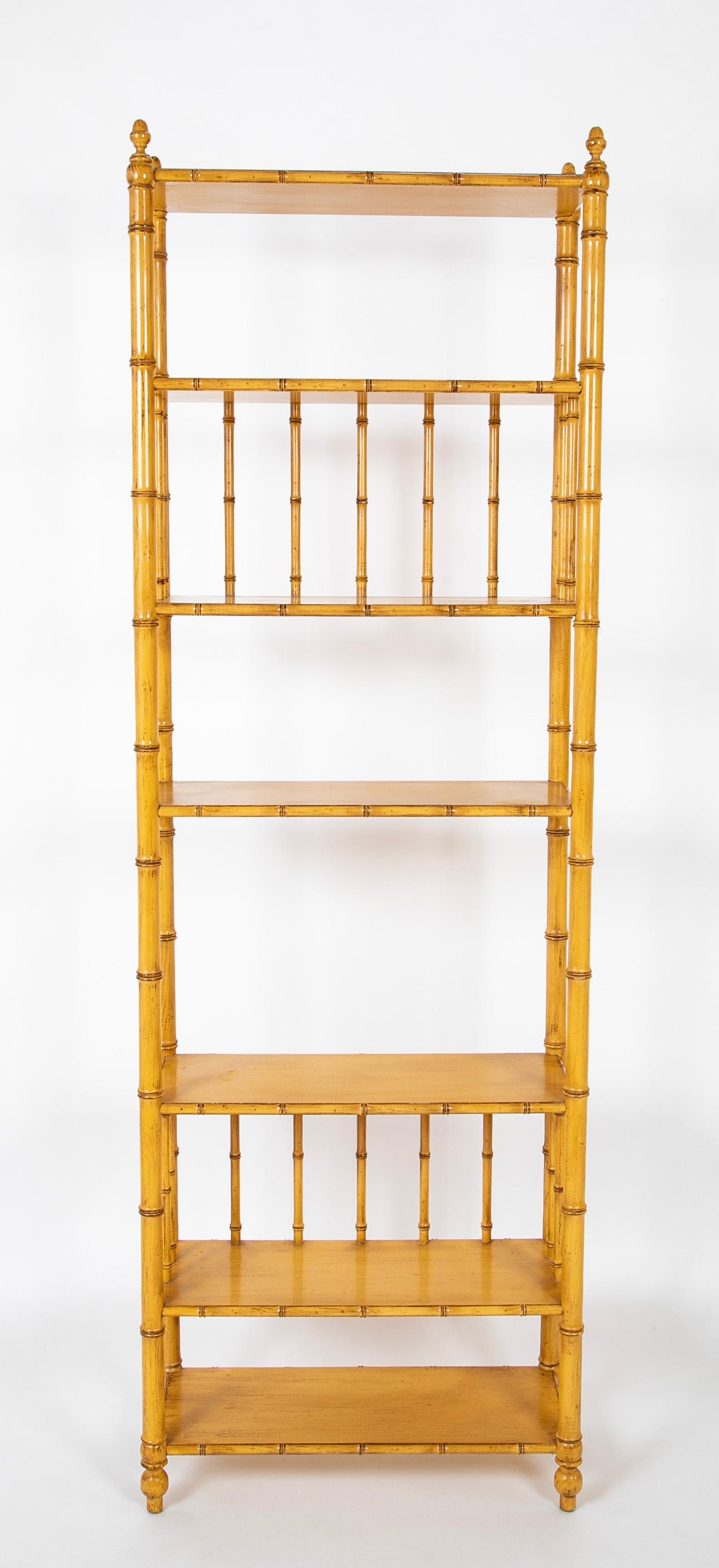 Mid-Century Modern Pair Mid Century Faux Bamboo Etageres Shelves by John Widdicomb For Sale