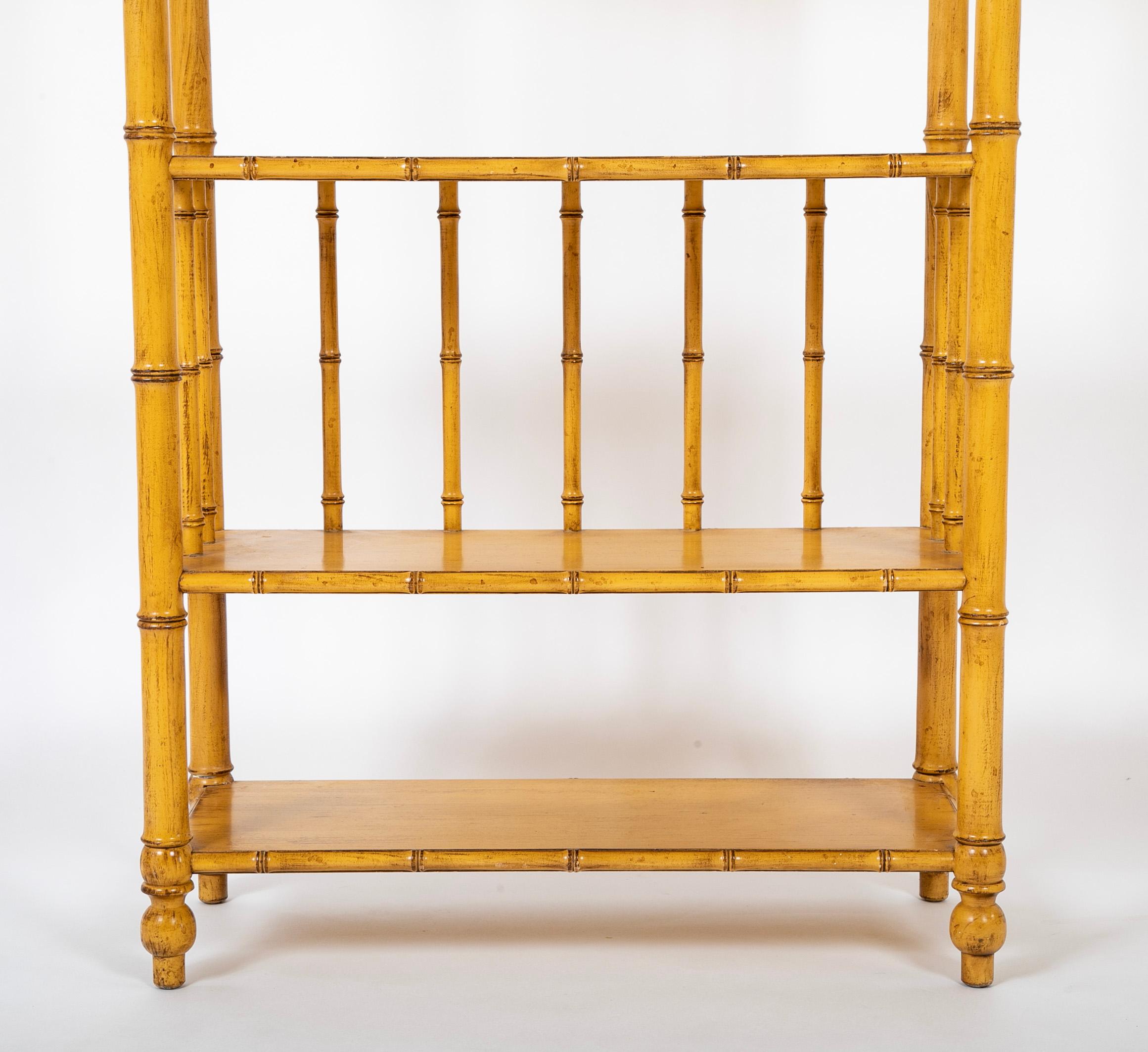 Pair Mid Century Faux Bamboo Etageres Shelves by John Widdicomb In Good Condition For Sale In Stamford, CT