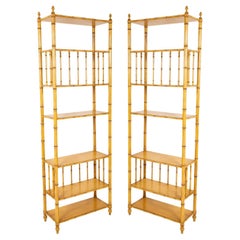 Pair Mid Century Painted Faux Bamboo Etageres by John Widdicomb