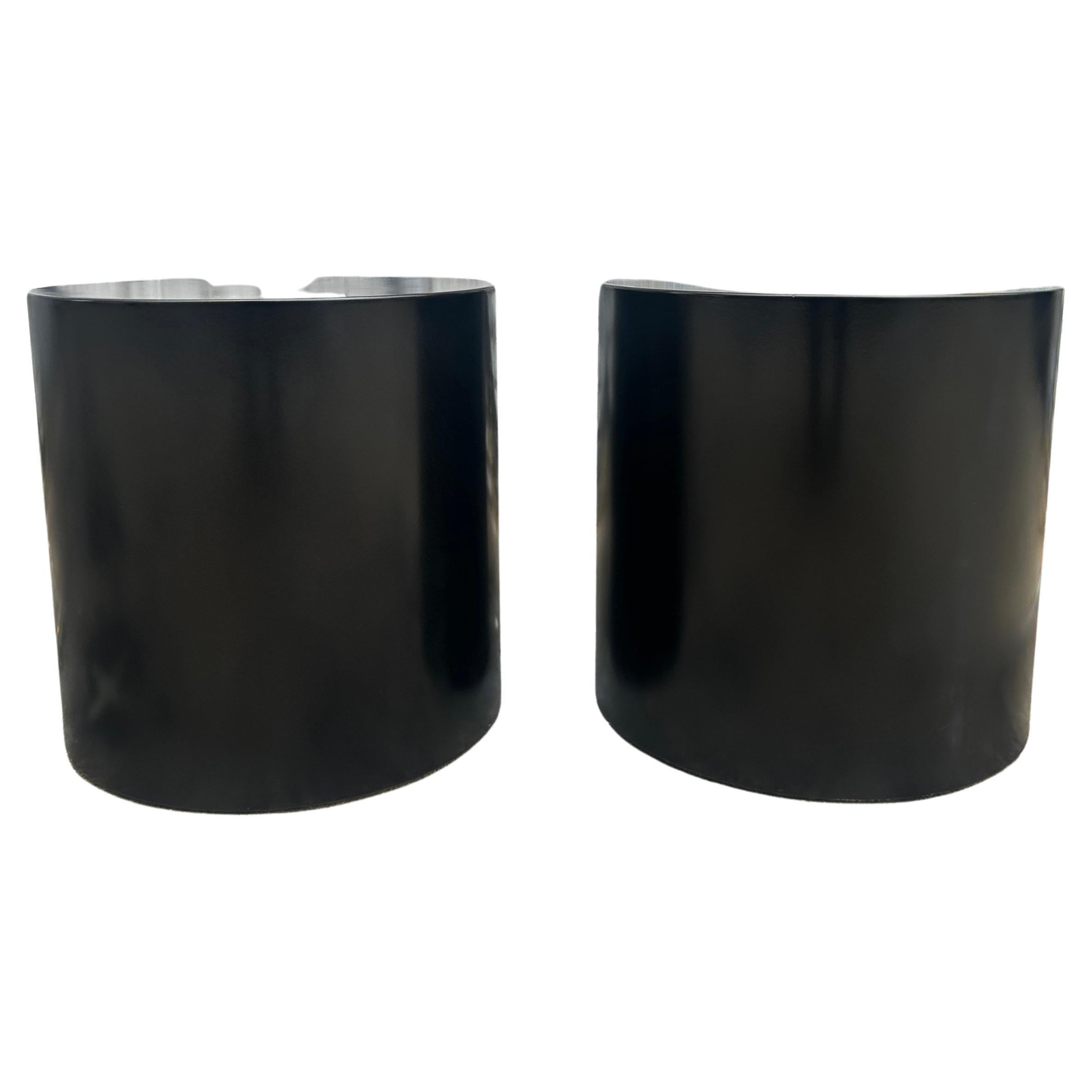 Mid-Century Modern Pair Mid century Paul Mayen Gloss Black cylinder end tables for Habitat For Sale