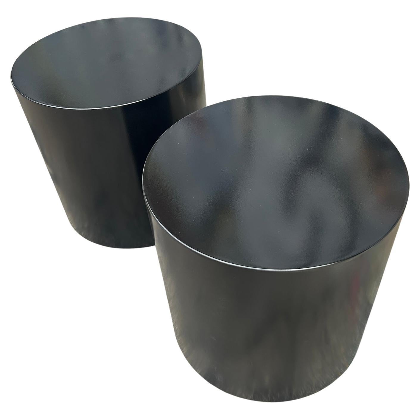 American Pair Mid century Paul Mayen Gloss Black cylinder end tables for Habitat For Sale