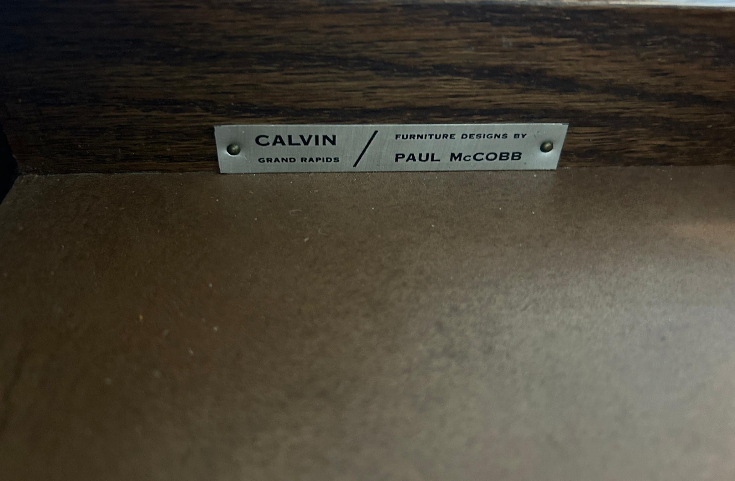 Leather Pair Mid-Century Paul McCobb Calvin #7700 Nightstands Walnut Aluminum trim  