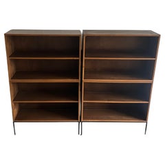 Pair Mid century Paul McCobb Double Bookshelves #1516 Walnut Finish Iron Base