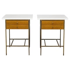 Vintage Pair Mid Century Paul McCobb Irwin 2 drawer Nightstands Vitrolite Brass